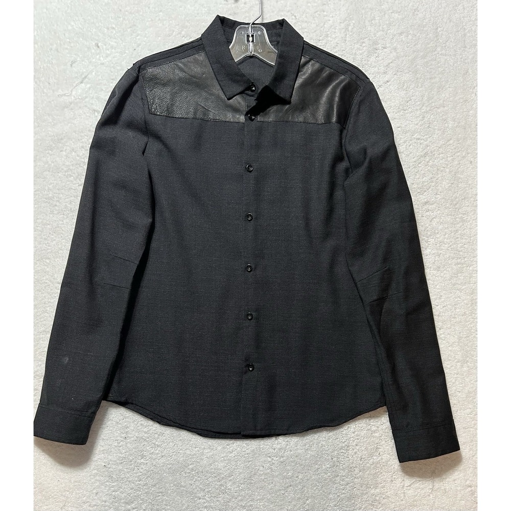 Rogue Mens Size M Black Wool Leather Button Up Shirt (U2)